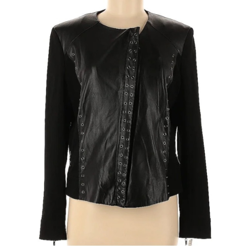 Nygard Collection Black Faux Leather & Knit Jacket Slant Zip Size Smalll